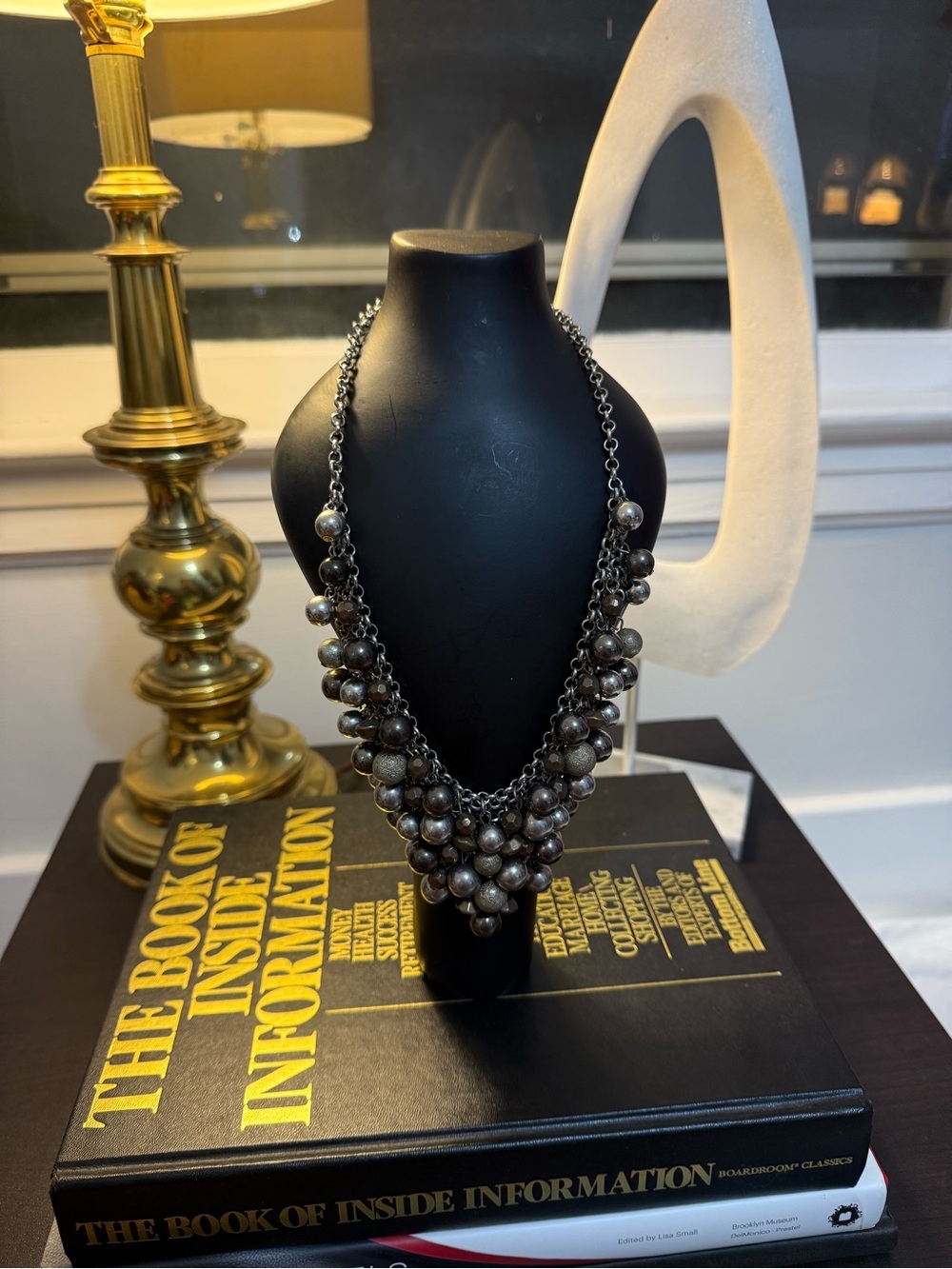 Silver & black beaded necklace with silver chain and black beads